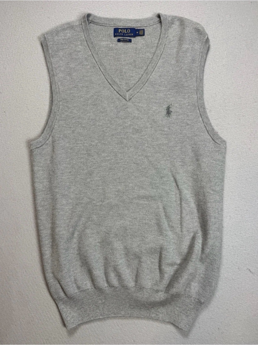 Polo Ralph Lauren Men’s Pima Cotton V-Neck Knit Slim Fit Sweater Vest Grey-Med